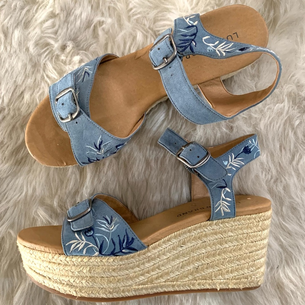 Lucky Brand Blue Naveah2 Platform Wedge Embroidered Espadrille Sandals- 7.5 /38